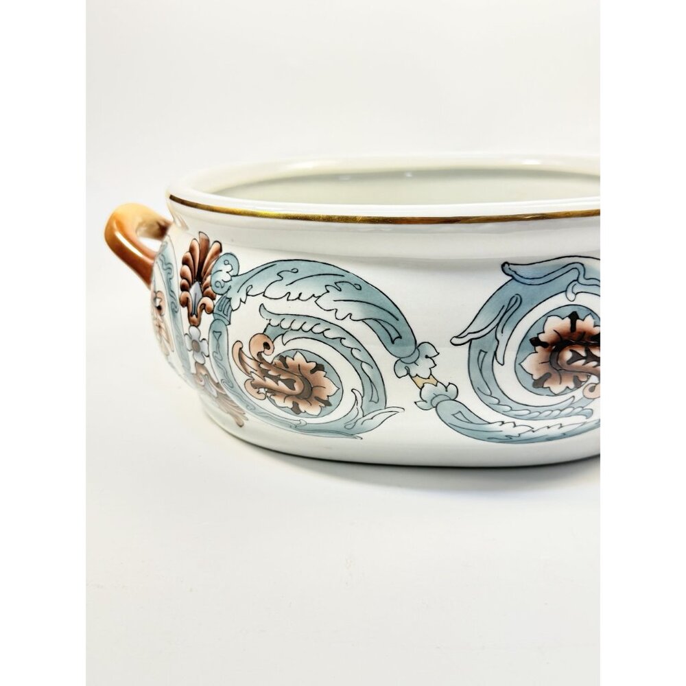 Jardiniere Planter Pot Hand Painted Handled Ceramaic Teal Brown Home Decor Decor - Picture 10 of 16